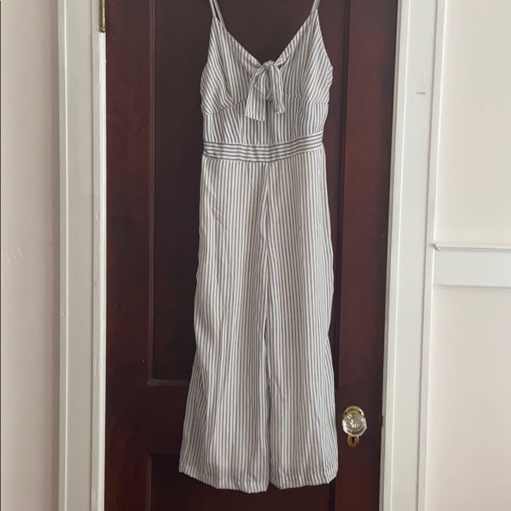 Blue and white stripe tie jumpsuit